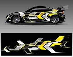 bil wrap design vektor. grafisk abstrakt stripe racing bakgrund kit designs för wrap fordon racer bil rally äventyr och livery vektor