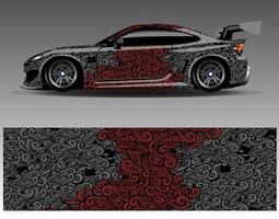 Auto-Wrap-Design-Vektor. grafische abstrakte Streifen-Rennhintergrund-Kit-Designs für Wrap-Fahrzeug-Rennwagen-Rallye-Abenteuer und Lackierungen vektor