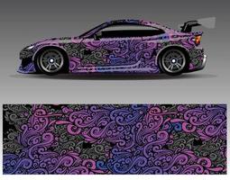 Auto-Wrap-Design-Vektor. grafische abstrakte Streifen-Rennhintergrund-Kit-Designs für Wrap-Fahrzeug-Rennwagen-Rallye-Abenteuer und Lackierungen vektor