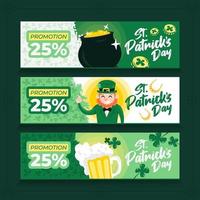 paket med 3 horisontella bannermallar för st. patrick's day vektor