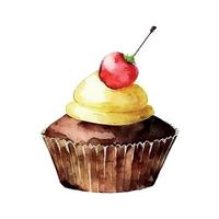 Cupcake mit Sahne. aquarellillustration eis vektor