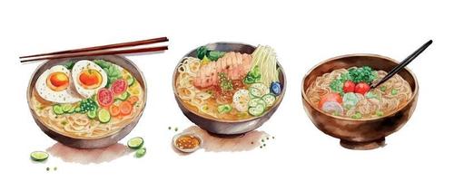 Aquarell Ramen Schüssel Nudeln Vektor Kultur Japan