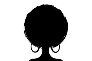 lockig afro Haar, Porträt afrikanisch Frau Konzept, schwarz Logo Symbol, dunkel Haut weiblich Gesicht mit lockig Haar Afro, ethnisch traditionell Ohrringe, Haar Stil Konzept, Vektor isoliert oder Weiß Hintergrund