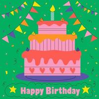 süß glücklich Geburtstag Karte mit Kuchen und Kerzen. modern Vektor Illustration