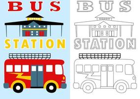 buss station tecknad serie, vektor tecknad serie för färg sida eller bok