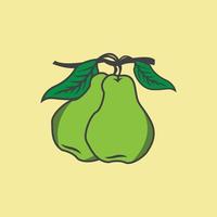 päron vektor illustration. skiss texturerad grön päron, päron med en gul bakgrund. färsk frukt silhuett från päron
