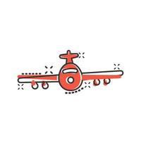 Flugzeug-Symbol im Comic-Stil. Flugzeugkarikatur-Vektorillustration auf weißem lokalisiertem Hintergrund. Geschäftskonzept mit Splash-Effekt für Fluglinienflugzeuge. vektor