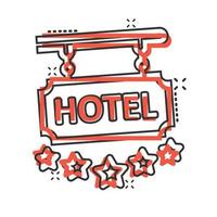 Hotel 5-Sterne-Schild-Symbol im Comic-Stil. Inn Cartoon-Vektor-Illustration auf weißem Hintergrund isoliert. Geschäftskonzept mit Splash-Effekt für Hostelzimmerinformationen. vektor