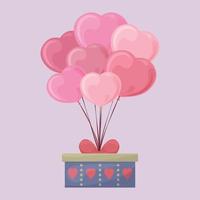 ballonger i de form av en hjärta. söt ljus vektor illustration för hjärtans dag med de bild av ballonger i de form av hjärtan, rosa med en gåva bifogad till Det. bollar med en rosett. vektor
