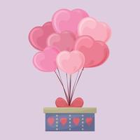 Luftballons im das gestalten von ein Herz. süß hell Vektor Illustration zum Valentinstag Tag mit das Bild von Luftballons im das gestalten von Herzen, Rosa mit ein Geschenk befestigt zu Es. Bälle mit ein Bogen. Vektor