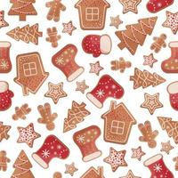 ljuv jul sömlös mönster med de bild av pepparkaka kakor av olika former. ny år pepparkaka mönster för de skriva ut. vektor illustration