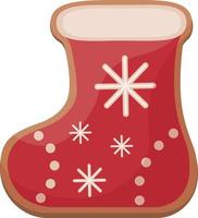 söt jul pepparkaka dekorerad med röd glasyr, jul pepparkaka i de form av en känga. festlig bakverk dekorerad med glasyr. jul småkakor i de form av en strumpa. isolerat vektor