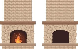 eldstäder. sten eldstäder. de bild av två eldstäder i ett en brand är brinnande, de Övrig utan brand. interiör föremål. vektor illustration isolerat på en vit bakgrund.