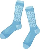 hell Weihnachten warm Socken im Blau. Winter Socken mit das Bild von Schneeflocken. warm Kleidung, Vektor Illustration, isoliert auf ein Weiß Hintergrund