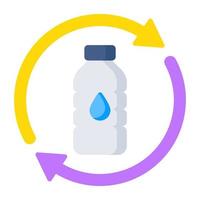 konceptuell platt design ikon av vatten flaska återvinning vektor