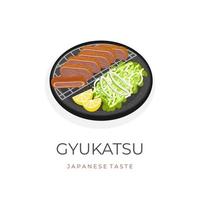 vektor illustration logotyp av gyu katsu eller nötkött katsu på en grill panorera komplett med grönsaker
