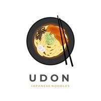 japansk udon nudel soppa vektor illustration logotyp med tofu garnering redo till äta