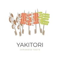 vektor illustration logotyp av yakitori olika japansk satay med bambu grillspett