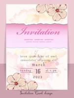 bröllop inbjudan kort med skön blomning blommig vattenfärg bakgrund. skön hand teckning inbjudan design rosa reste sig inbjudan mall. elegant bröllop kort med skön blommig vektor. vektor