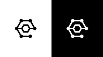 sexhörning logotyp teknologi monogram svart och vit ikon illustration stil mönster mallar vektor