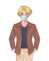junger Mann mit Gesichtsmaske Anime Charakter vektor