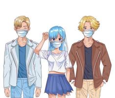 unga människor som använder ansiktsmasker anime karaktärer vektor