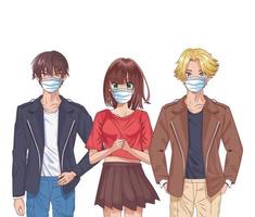unga människor som använder ansiktsmasker anime karaktärer vektor