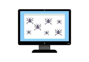 dator virus ge sig på vektor illustration. dator visa ikon med virus fara isolerat på vit bakgrund