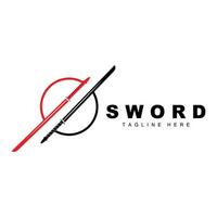 Schwert Logo, Samurai Katana einfarbig Design, Vektor Krieg Waffe Schneiden Werkzeug Vorlage Symbol