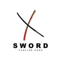 Schwert Logo, Samurai Katana einfarbig Design, Vektor Krieg Waffe Schneiden Werkzeug Vorlage Symbol