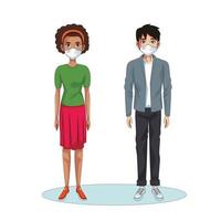 interracial par använder ansiktsmasker karaktärer vektor