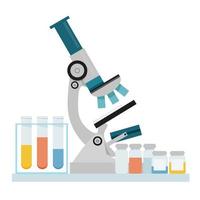 medizinisch Mikroskop und medizinisch Flaschen in der Nähe vektor