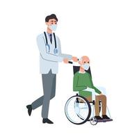 läkare med gammal man i rullstol vektor