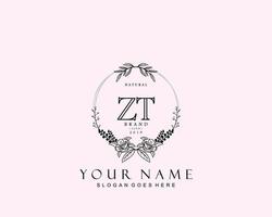 anfängliches zt-schönheitsmonogramm und elegantes logo-design, handschriftliches logo der ersten unterschrift, hochzeit, mode, blumen und botanik mit kreativer vorlage. vektor