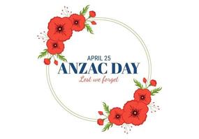 anzac dag av för att inte vi glömma illustration med minne soldat betalande respekt och röd vallmo blomma i platt hand dragen för landning sida mallar vektor