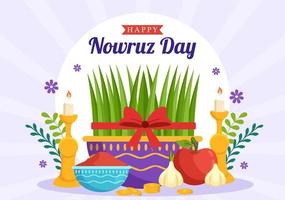 Lycklig Nowruz dag eller iranian ny år illustration med gräs semeni och fisk för webb baner eller landning sida i platt tecknad serie hand dragen mallar vektor