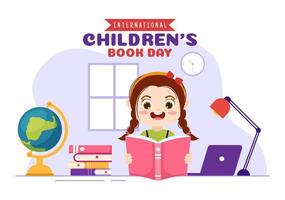 International Kinder- Buch Tag auf April 2 Illustration mit Kinder lesen oder Schreiben Bücher im eben Karikatur Hand gezeichnet zum Landung Seite Vorlagen vektor