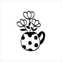 Vektor Clip Art Strauß von Blumen im ein Becher mit Polka Punkte.