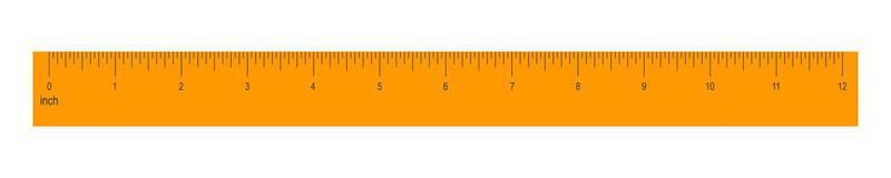 12 Zoll oder 1 Fuß Orange Lineal isoliert auf Weiß Hintergrund. Mathematik oder geometrisch Werkzeug zum Distanz, Höhe oder Länge Messung mit Markup und Zahlen vektor