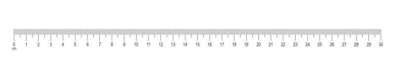 horisontell skala av linjal med 30 centimeter markup och tal. distans, höjd eller längd mått matematik eller sömnad verktyg mall vektor