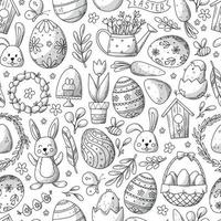 Ostern nahtlos Muster mit einfarbig Kritzeleien zum Kinder Färbung Seiten, Textil- Drucke, Hintergrund, Hintergründe, Verpackung Papier, Scrapbooking, usw. eps 10 vektor