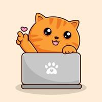 Orange Tabby Katze spielen Laptop Karikatur Liebe Hand Pfoten - - Orange gestreift Muschi Katze Kitty Vektor