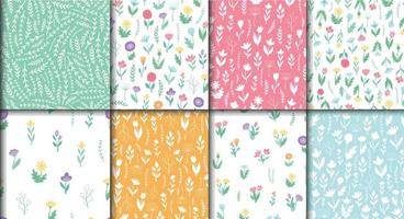 8 blommig sömlös mönster med vår vilda blommor. barnkammare textil- grafik, scrapbooking, stationär, tapet, förpackning, omslag papper, strö dekor. eps 10 vektor