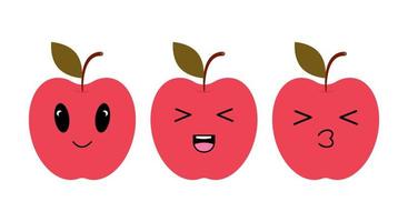 rot Apfel mit kawaii Augen. eben Design Vektor Illustration von rot Apfel