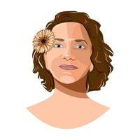 Porträt von Frau mit Gerbera Gänseblümchen im ihr Haar im eben Technik vektor