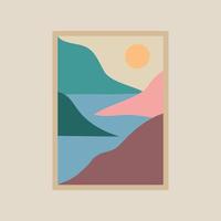 abstrakt texturiert Landschaft Poster modern Hintergrund einstellen mit Sonne Berge und Fluss vektor