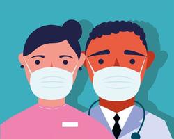 medizinisches Personal mit Gesichtsmasken vektor