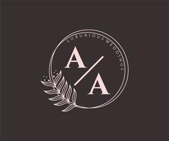 aa initialen brief hochzeitsmonogramm logos vorlage, handgezeichnete moderne minimalistische und florale vorlagen für einladungskarten, datum speichern, elegante identität. vektor