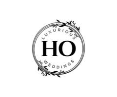 ho Initialen Brief Hochzeit Monogramm Logos Vorlage, handgezeichnete moderne minimalistische und florale Vorlagen für Einladungskarten, Datum speichern, elegante Identität. vektor