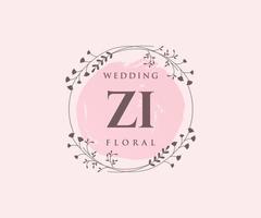 zi initialer brev bröllop monogram logotyper mall, hand dragen modern minimalistisk och blommig mallar för inbjudan kort, spara de datum, elegant identitet. vektor